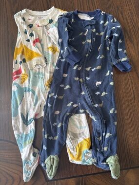 Carter's Navy Blue and Heathered Cream Baby Footed One-Pieces - Dino Prints